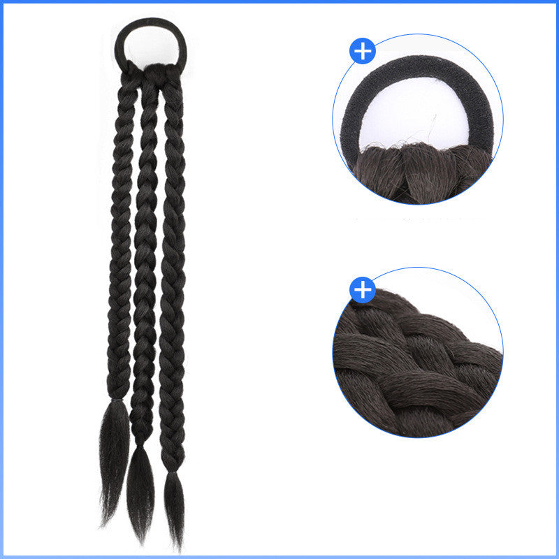 Women's Ponytail Sweet and Cool Hair Ring Wig Boxing Braids in Brown black single pack