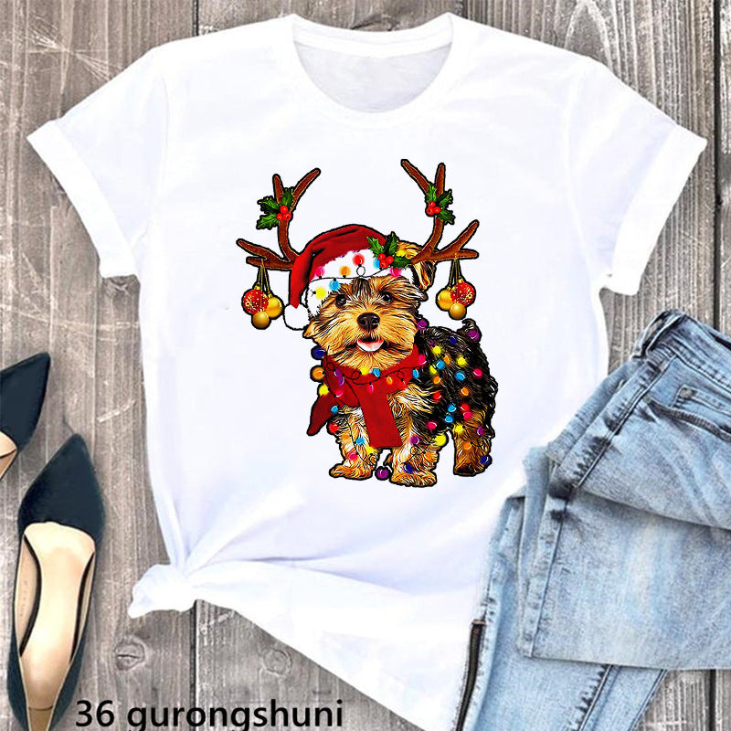 Summer Women's Clothing Schnauzer Dog Printed Wear Clothes T-shirt Women in H2057