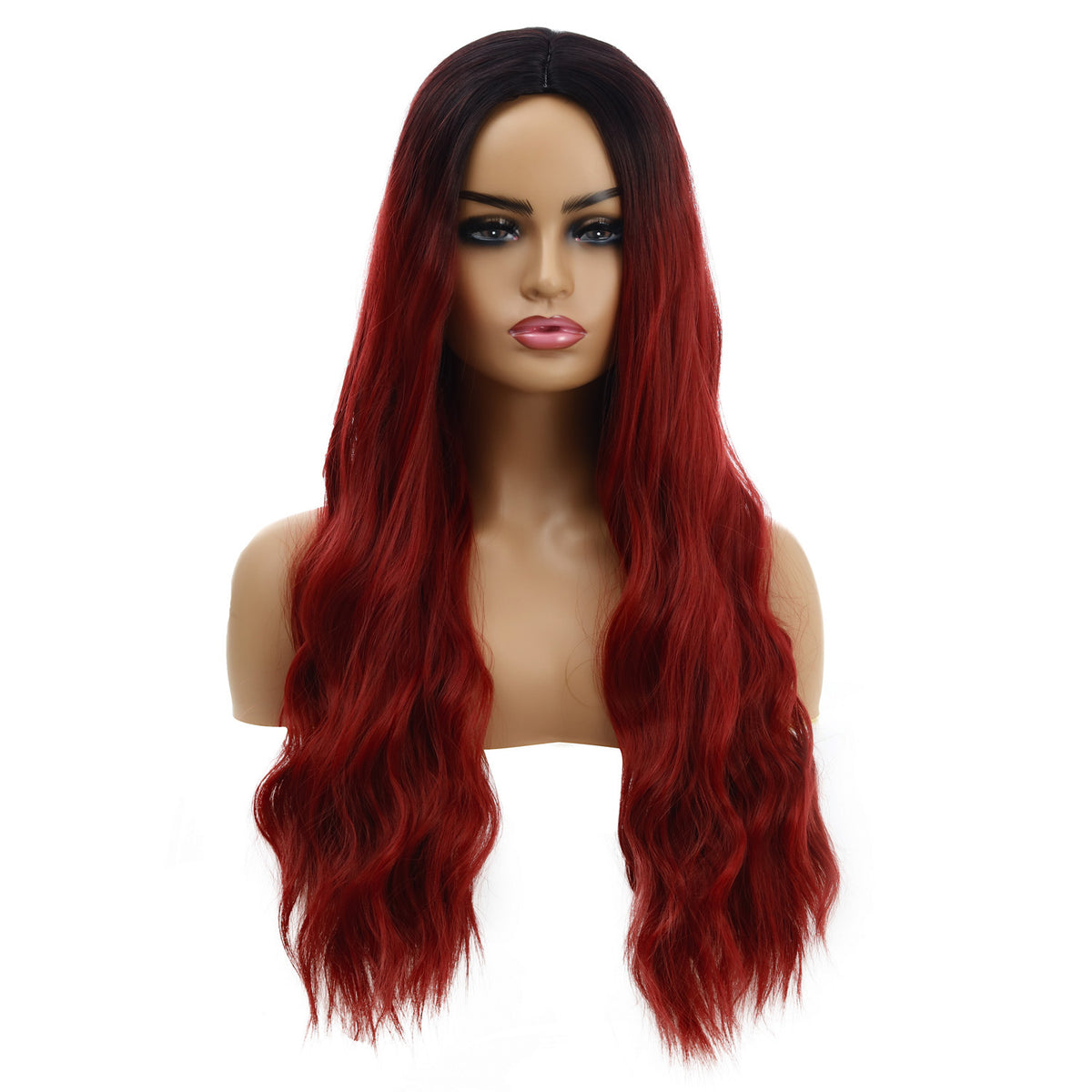 Female Wigs, Wavy Curly Hair, Ladies Wig Head in Red