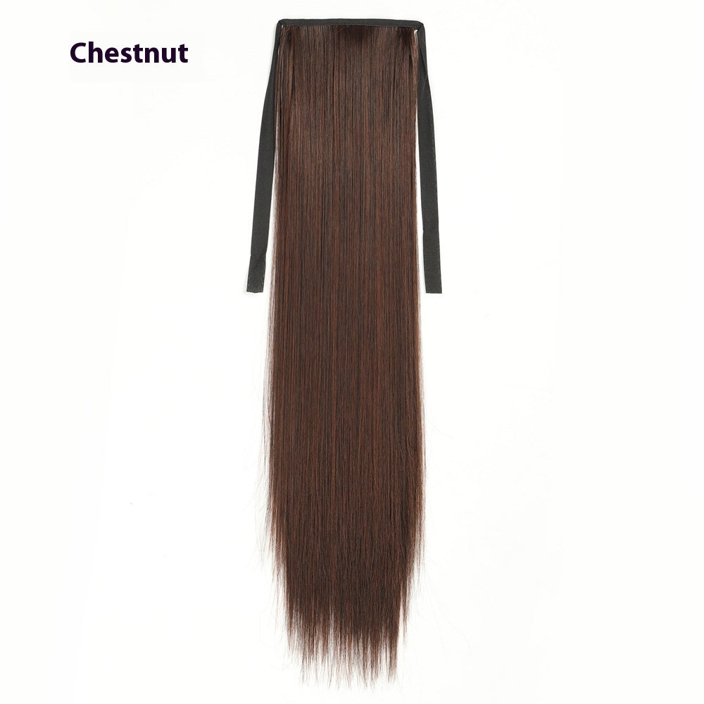 Lace-up Fashion Soft Wig Ponytail Realistic Matte Silk Long Straight Hair in Brown Black