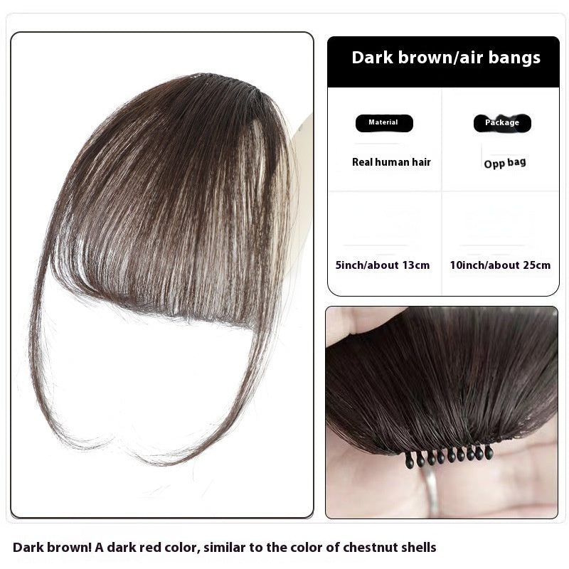 Women's Air Natural Forehead Invisible Seamless Hair-free Seam Full Real Bangs Wig Set in Air Light Brown