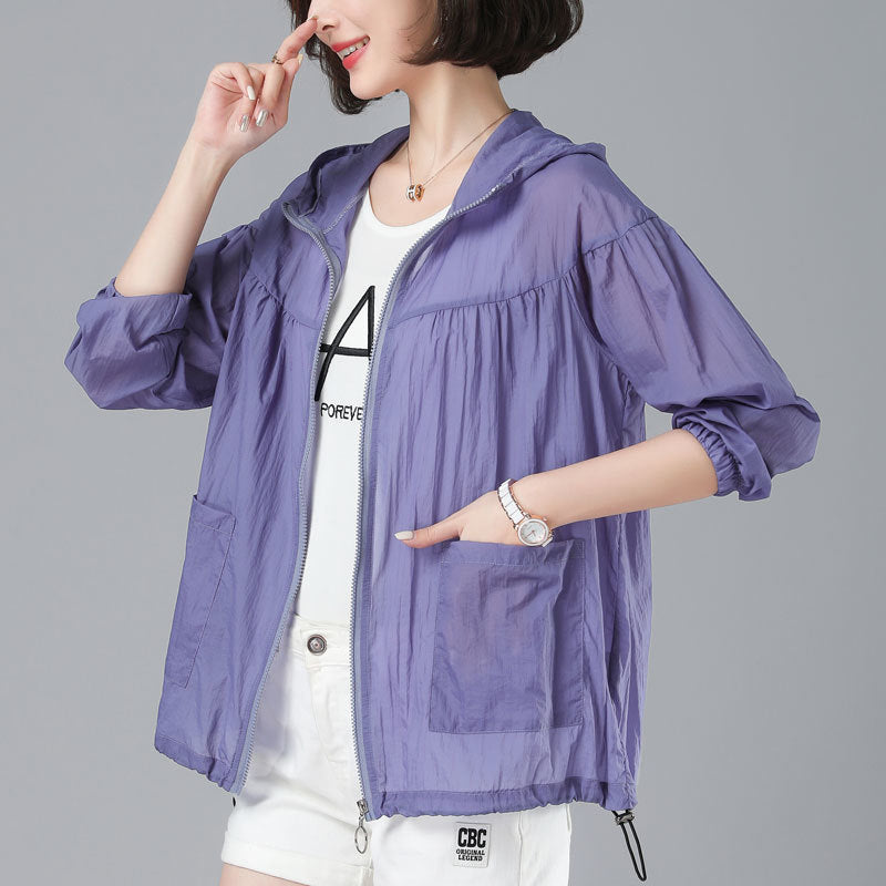 Spring New Loose Blouson Sun Protection Clothing for Women in Brick Red