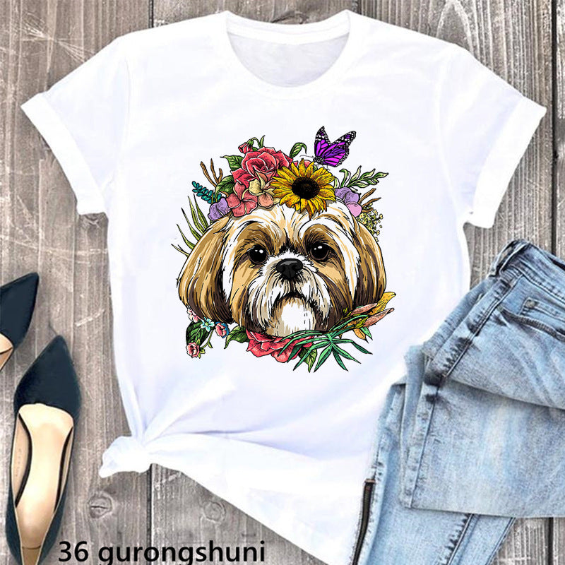 Summer Women's Clothing Schnauzer Dog Printed Wear Clothes T-shirt Women in H2058