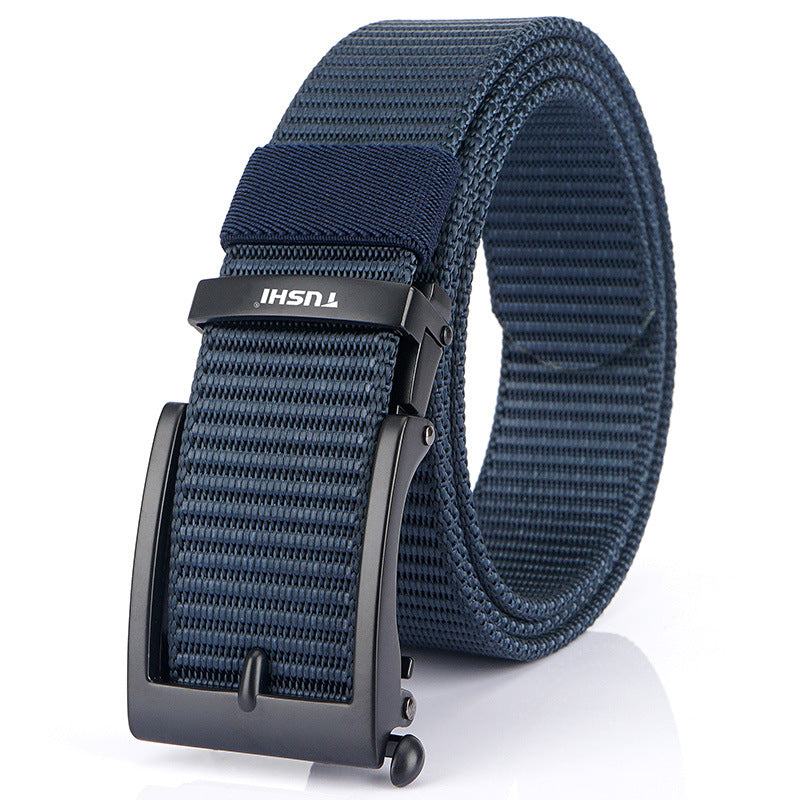 Men's Casual Fashion Automatic Buckle Canvas Belt in Silver Buckle Black
