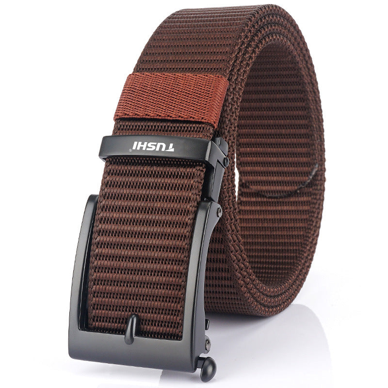 Men's Casual Fashion Automatic Buckle Canvas Belt in Black Buttons Royal Blue