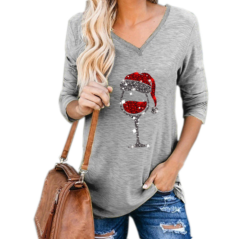 Christmas Wine Glass Print Plus Size Women Clothing in Green