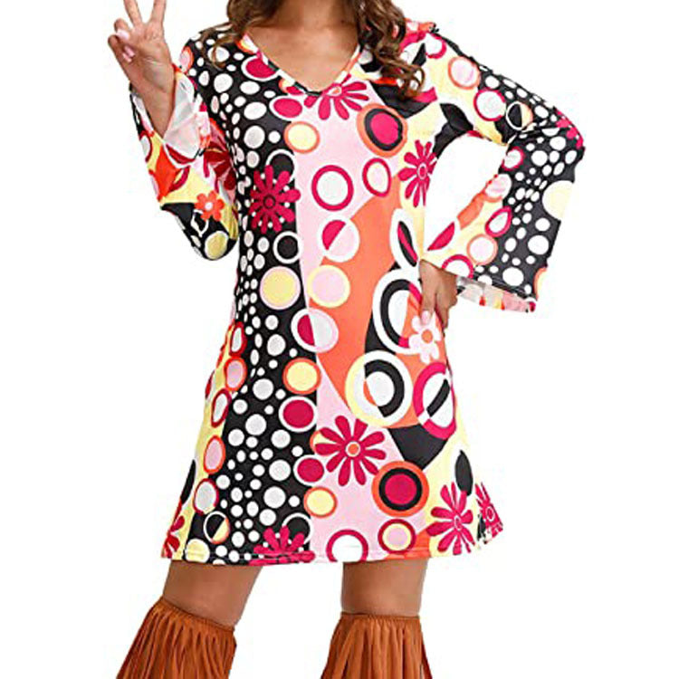 Hippie Clothing Print Dress Women in Brown