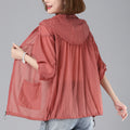 Spring New Loose Blouson Sun Protection Clothing for Women in Brick Red