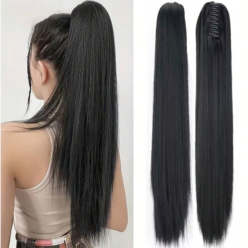 Women's Long Straight Ponytail Wig with Clip-in Medium-length in Dark Brown