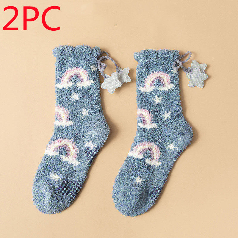 Winter Thick Women's Socks Japanese Sweet Girl Coral Fleece in Set