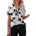 Summer Women's Clothing New Floral Print Short Sleeve Shirt for Women in White