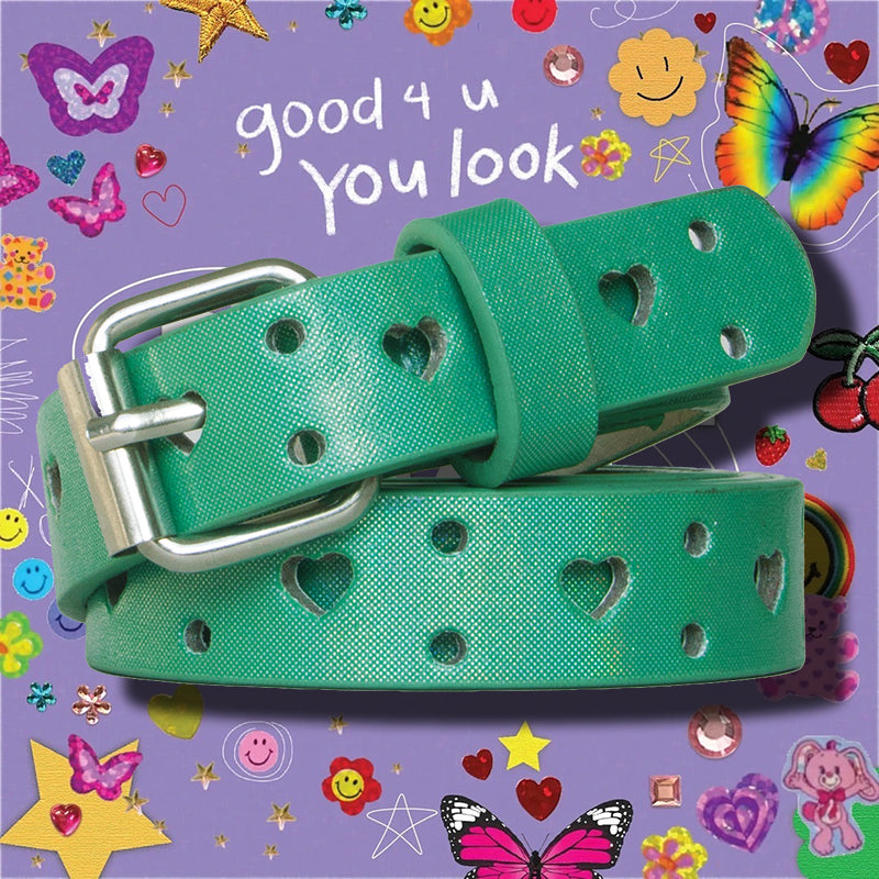 Candy-colored Five-pointed Star Hollowed Heart Shape Belt in Laser Green