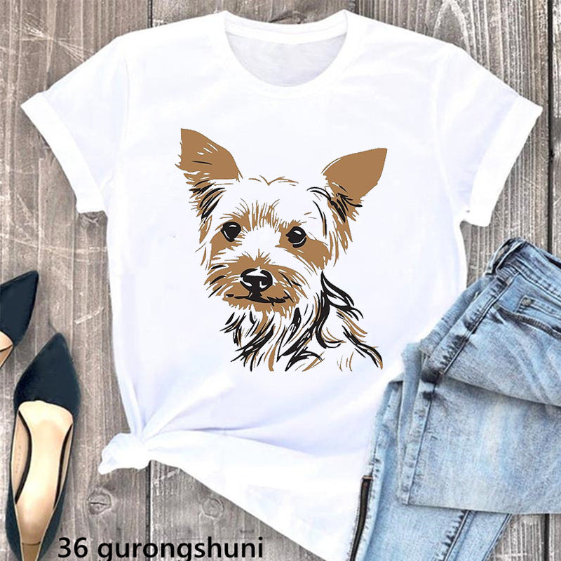 Summer Women's Clothing Schnauzer Dog Printed Wear Clothes T-shirt Women in Y70430