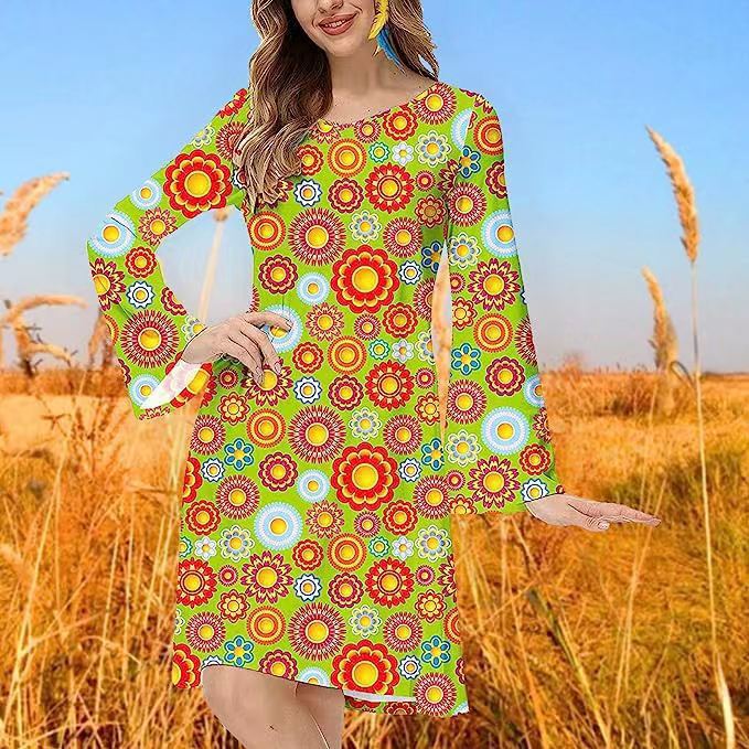 Vintage Hippie Clothing Print Women Dress in Vintage Skirt 4