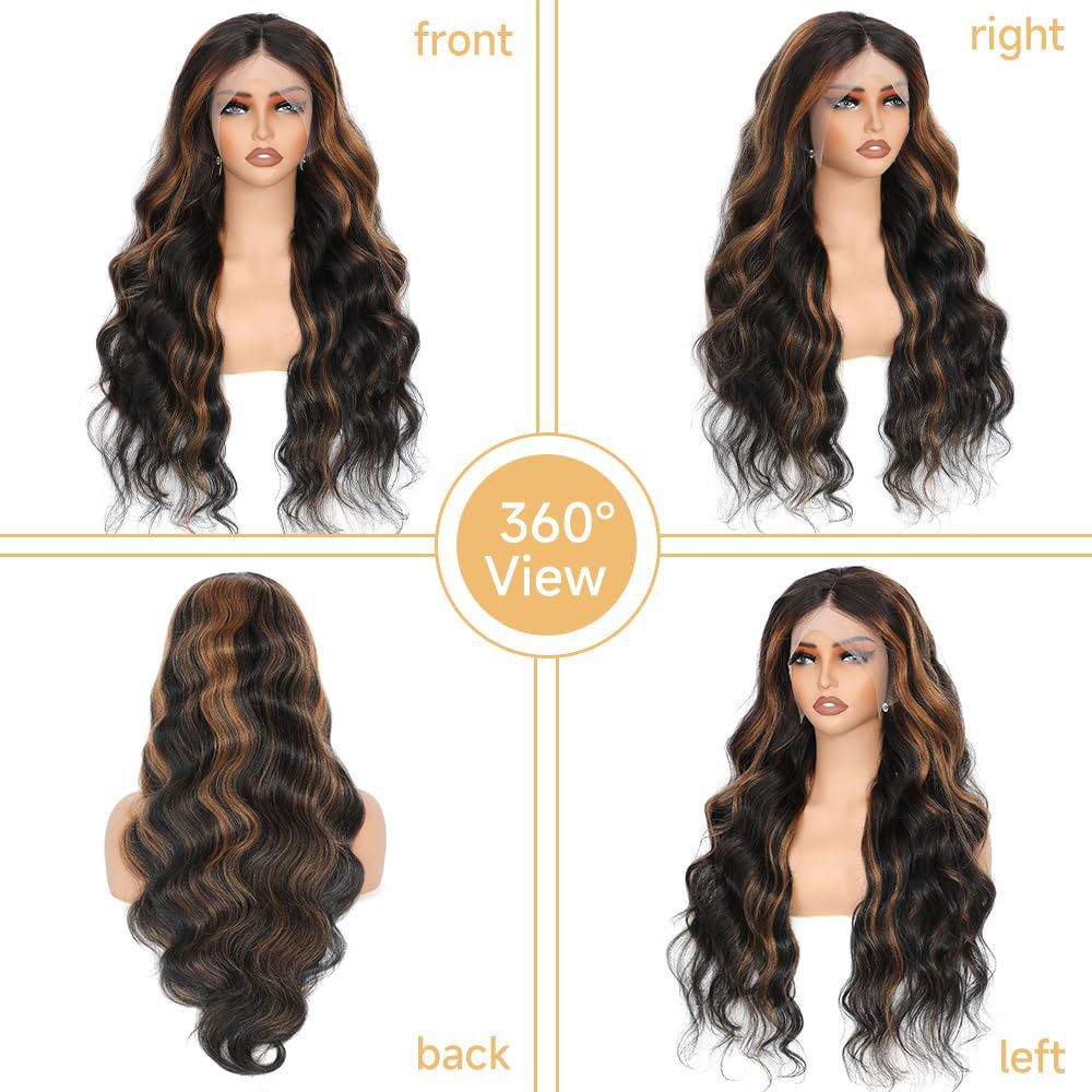 New Wig Ladies Front Lace Synthetic Wigs Brown Medium Long Curly Hair Big Wave in Piano 28inches