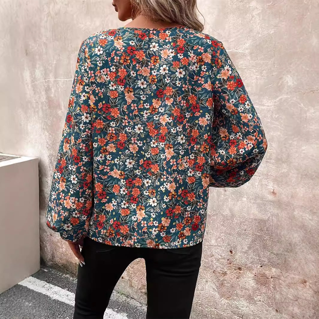 Women's V-neck Long Sleeve Shirt Autumn Women Clothing Casual in Color