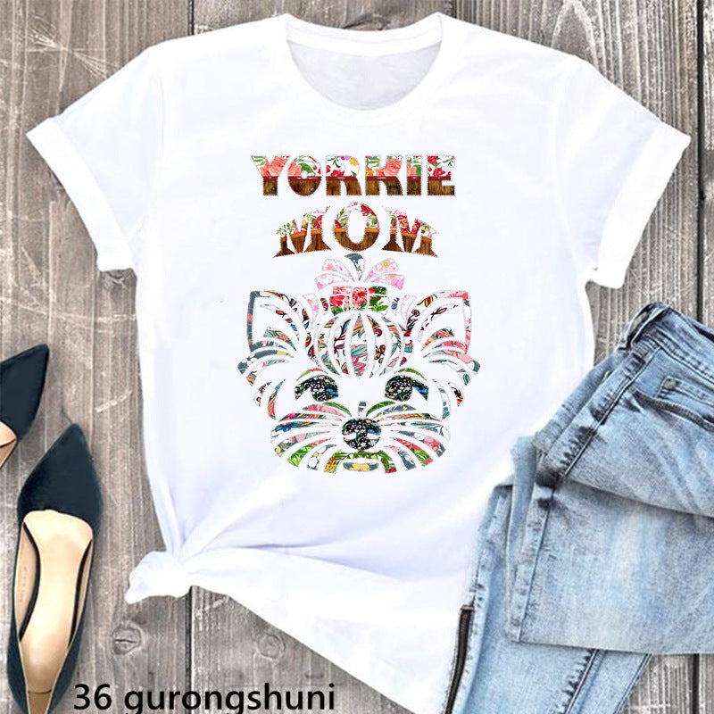 Summer Women's Clothing Schnauzer Dog Printed Wear Clothes T-shirt Women in H2058