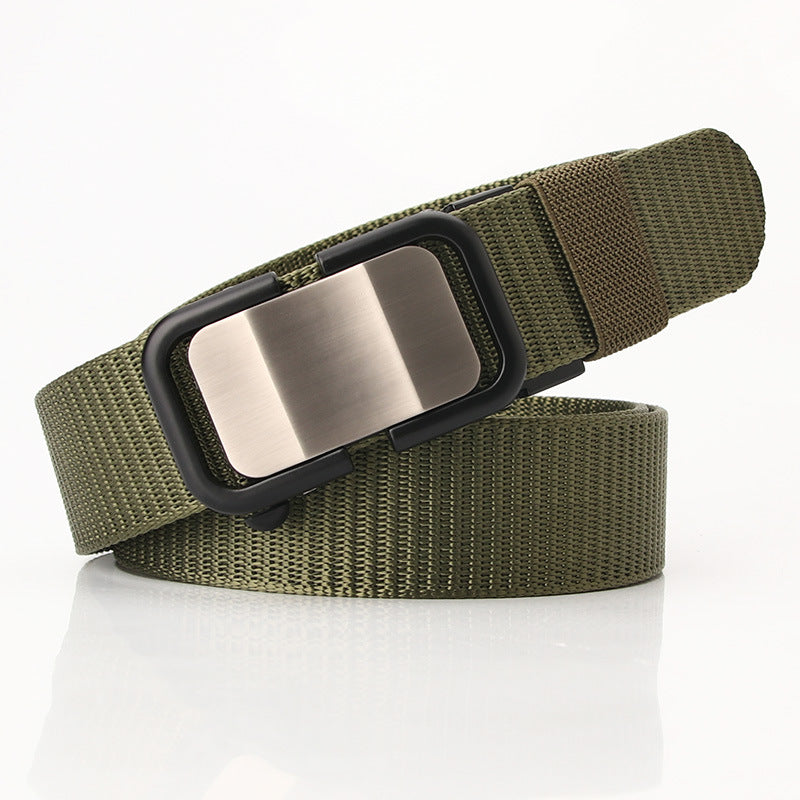 New Nylon Waistband Toothless Automatic Buckle Men's Leather Belt Casual All-match Trouser Neutral and Women's Youth Fashion Wear in Beige