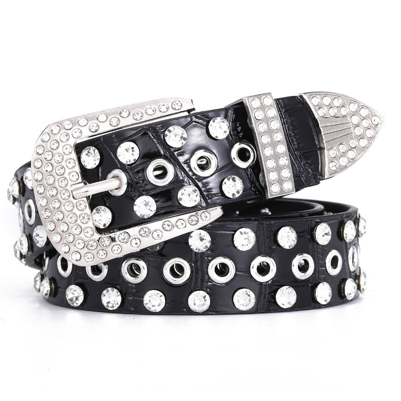 Buckle Three-piece Diamond Belt Female Leisure Rhinestone in White