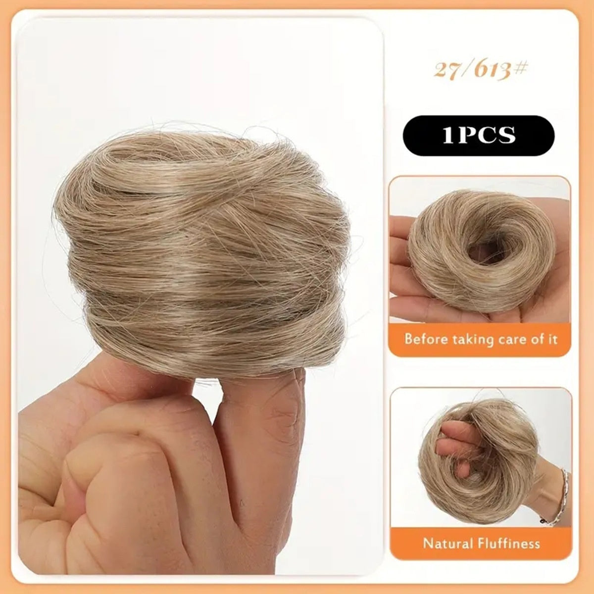 Female Hair Loop Simulation with Fluffy Wig and Rubber Band in 12H24