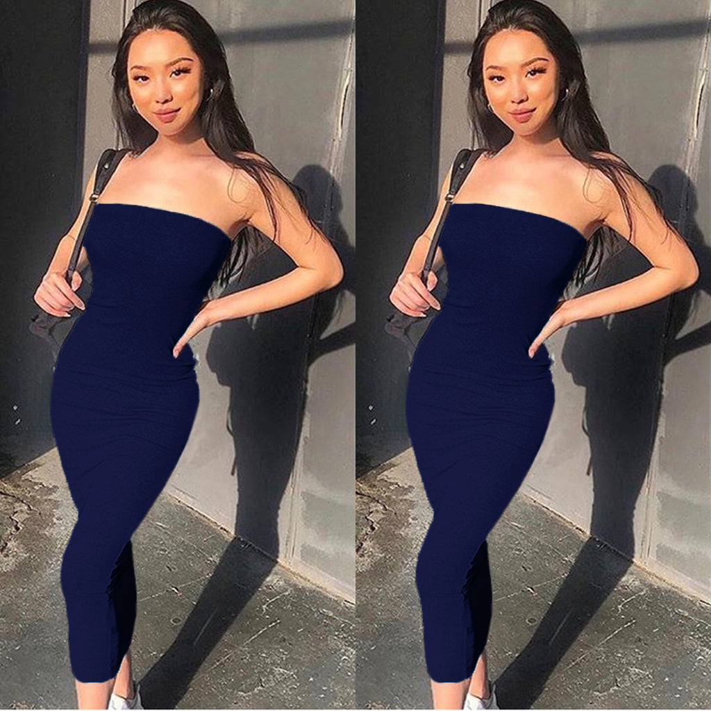 Sleeveless Wrapped Chest Long Beach Dress Women Clothing Summer in Khaki