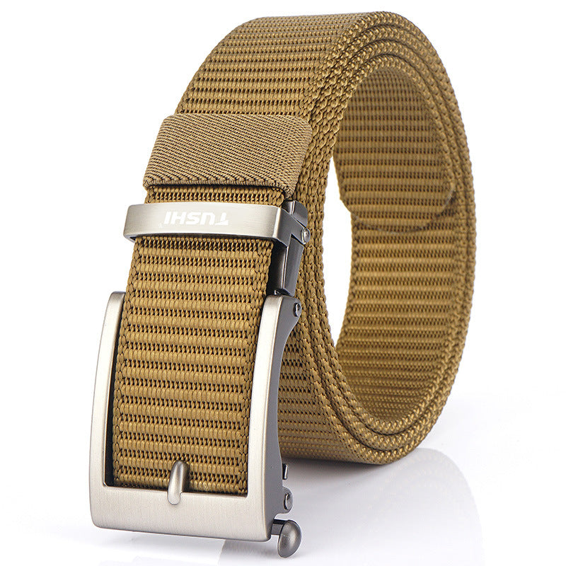 Men's Casual Fashion Automatic Buckle Canvas Belt in Black Buttons Black