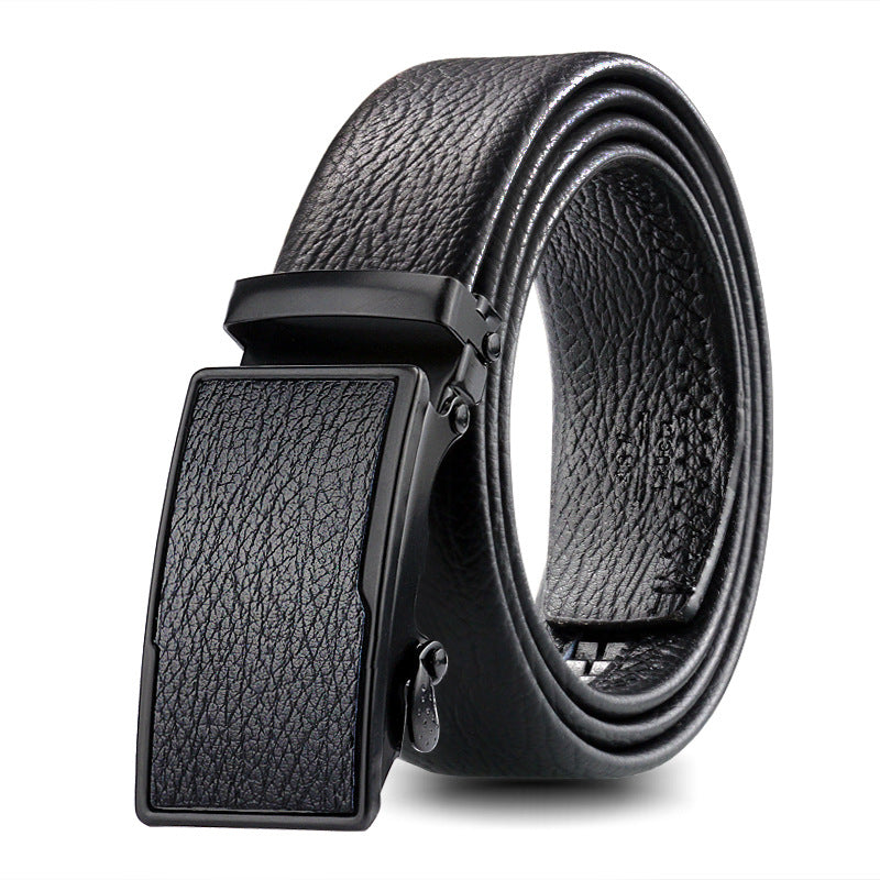 Covered Edge Scratch-resistant Men's Leather Belt Black Bark Pattern in S Style