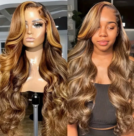 New Wig Ladies Front Lace Synthetic Wigs Brown Medium Long Curly Hair Big Wave in Piano 18inches