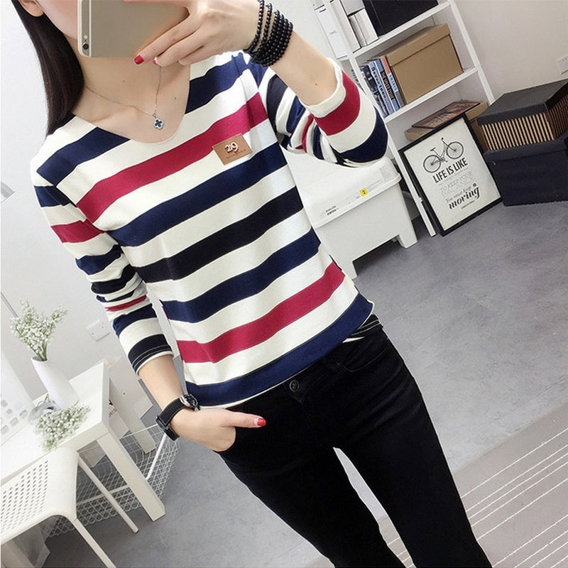 Korean Spring and Autumn Clothing T-shirt for Women in Red And Blue